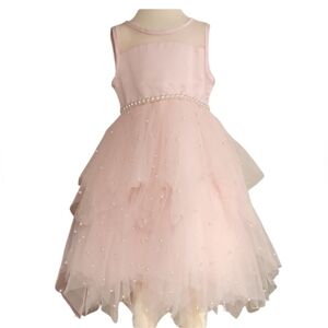 American PrincessPink Tulle Dress with Pearl Accents.  Girls Sz 4  Preowned
